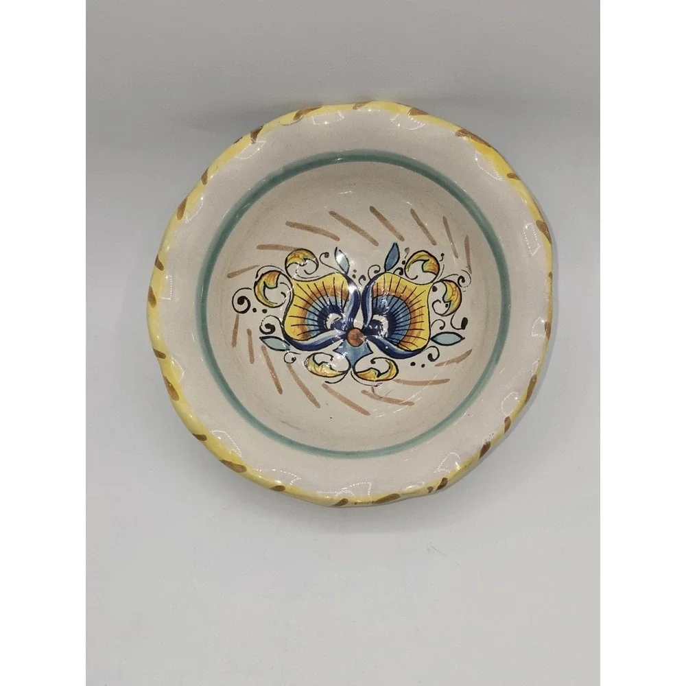 Meridiana Ceramiche Italian Hand Painted Floral Scalloped Serving Bowl Italy